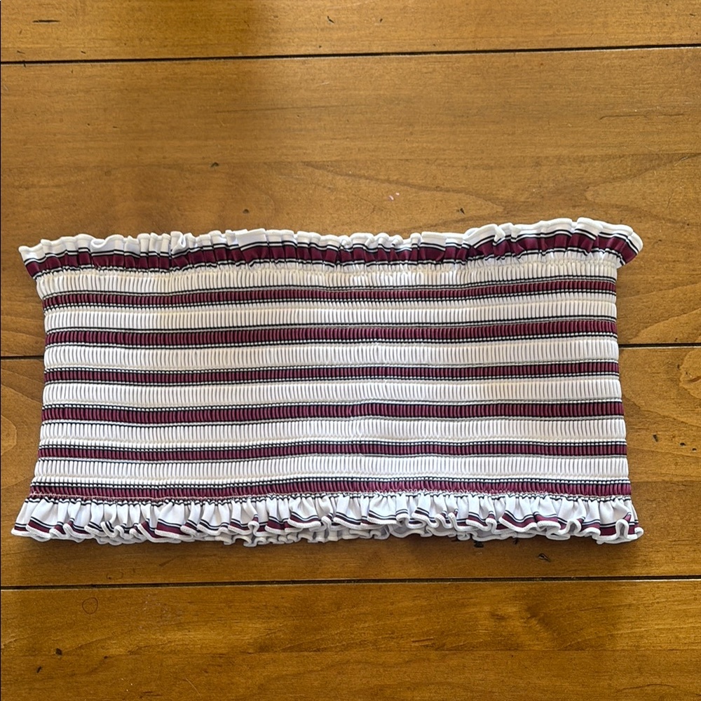 Striped Tube Top with Ruffle Trim